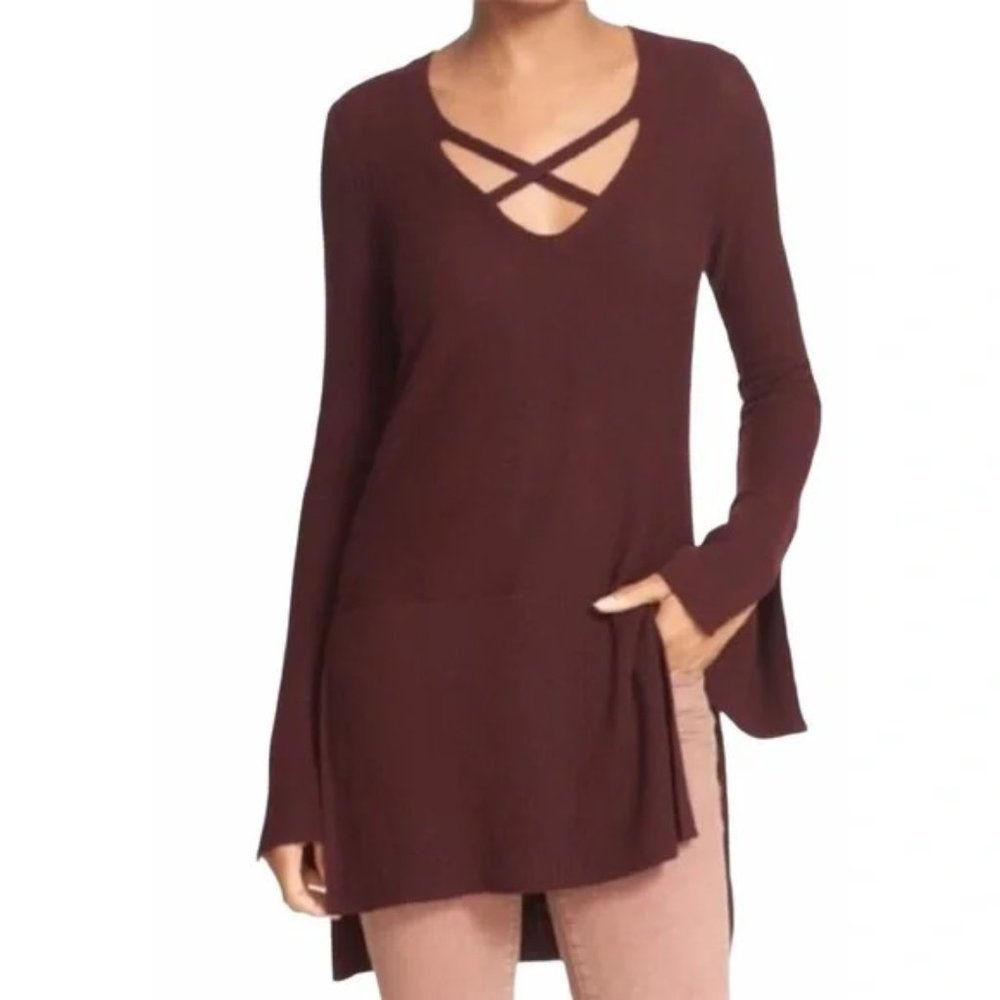 Free People ~ Criss Cross Brown Knit Tunic in Small